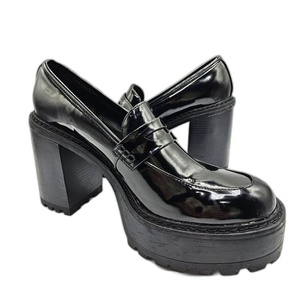 Madden Girl Kassidy Patent Platform Heel Penny Lug Loafers Black Women's 9 - Picture 1 of 11
